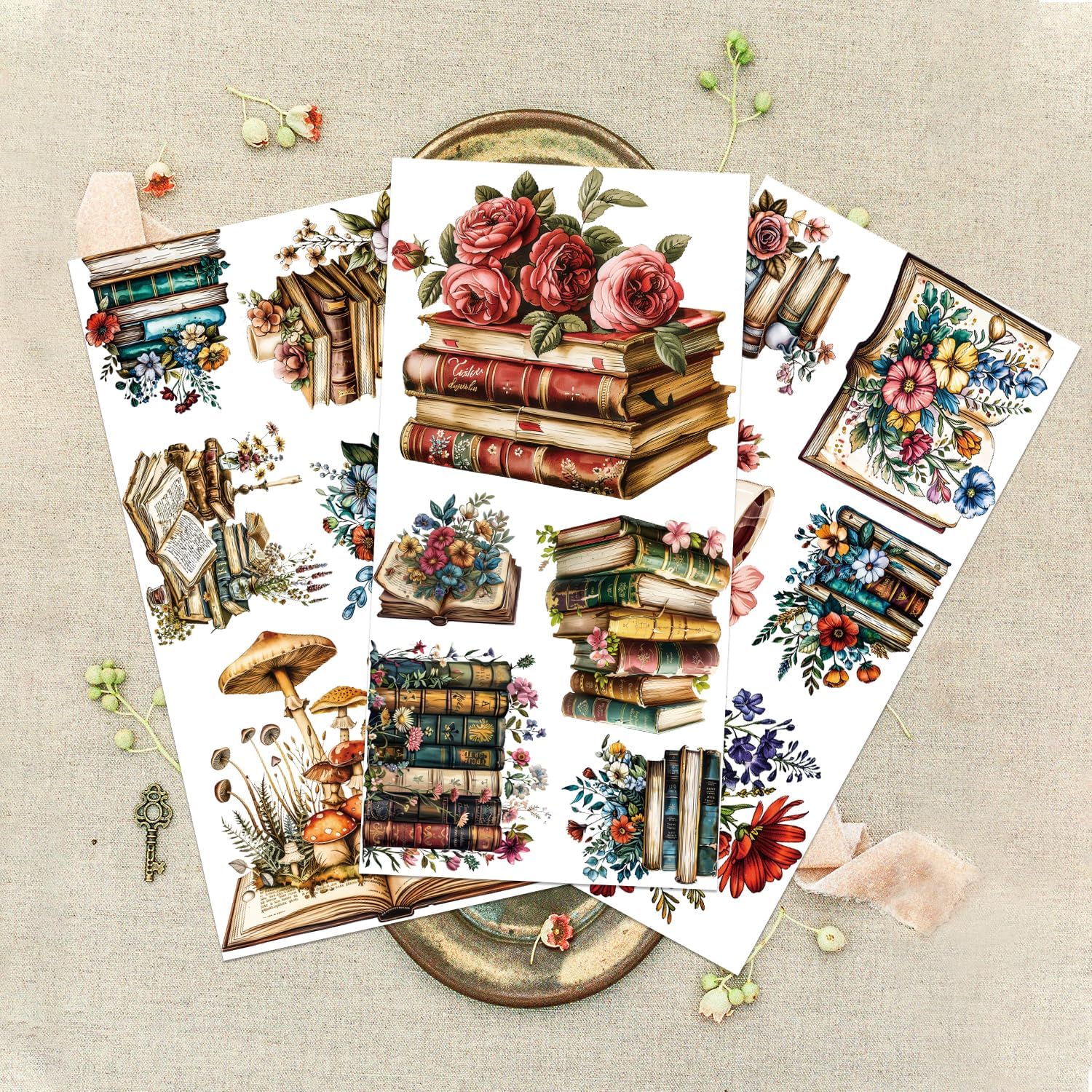 GLOBLELAND 3 Sheets Vintage Book Flower Transfers for Furniture 6×12 inch image 3