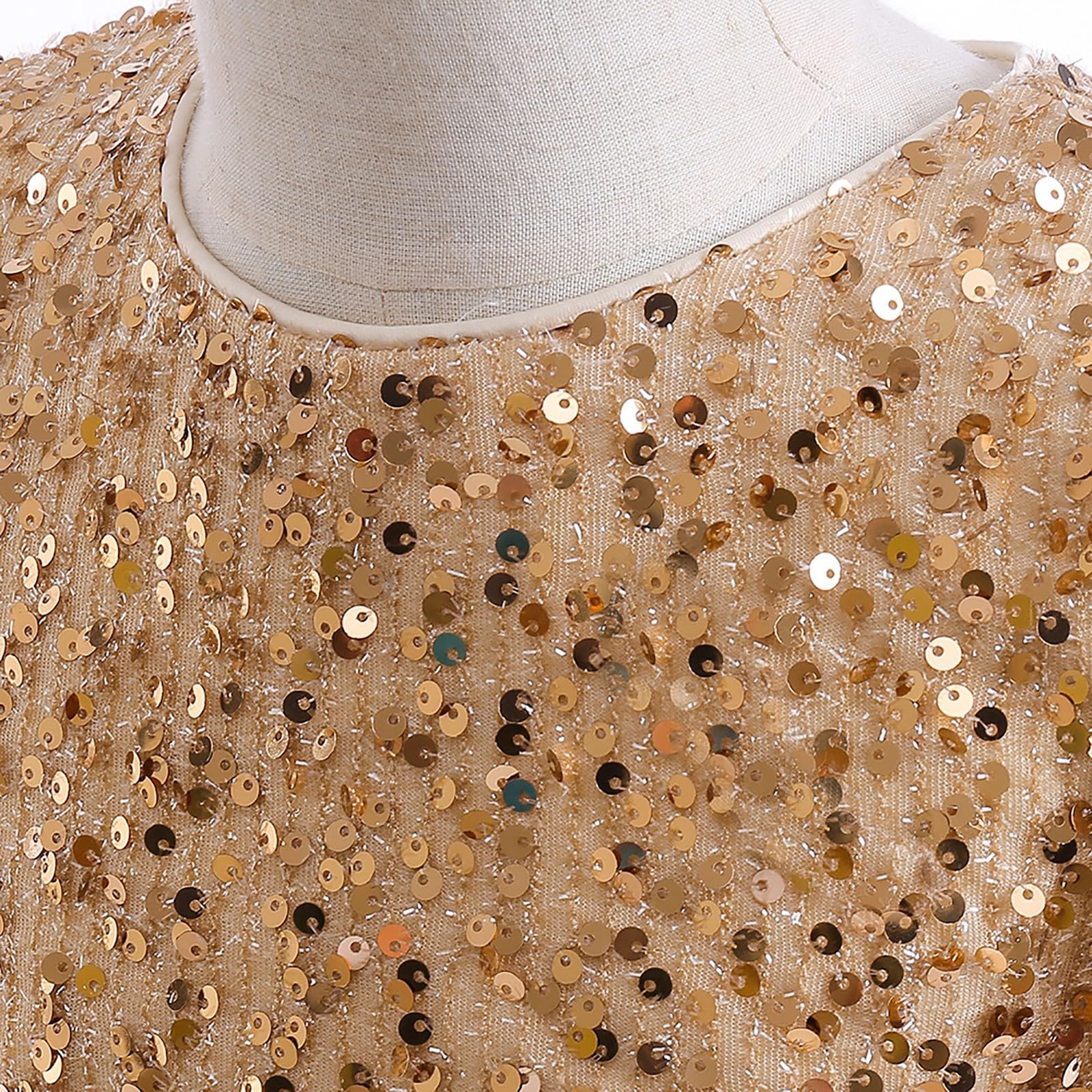 Robe de princesse à manches longues en tulle à paillettes pour filles - Pour concours de beauté, anniversaire, demoiselle d'honneur, mariage, bal de fin d'année