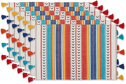 DII Caliente Collection - Juego de manteles individuales para cocina, diseño de rayas Picante, 6 piezas