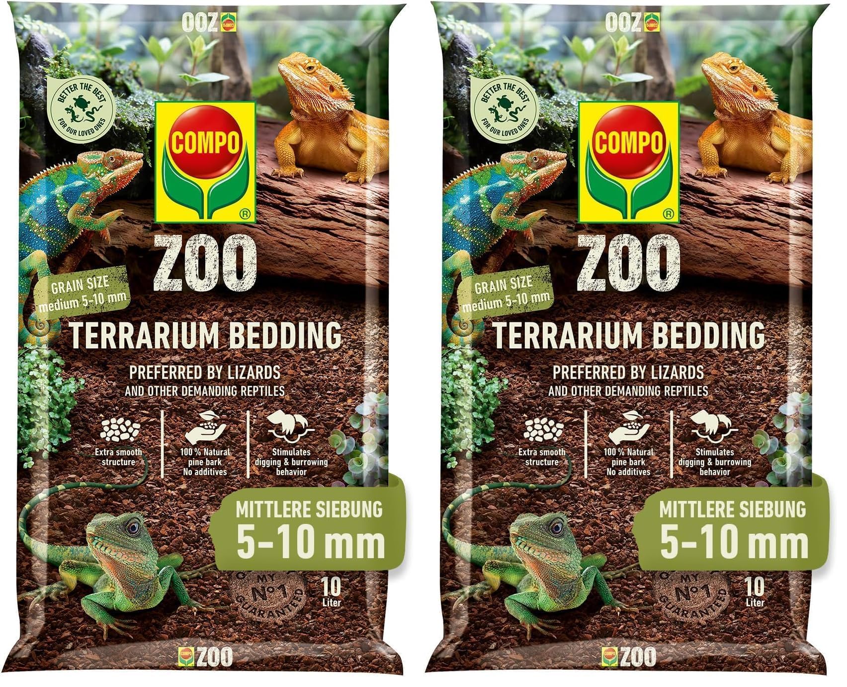 Substrat pour lézards COMPO Zoo évitant l'ingestion, idéal pour grand terrarium, 10 L x2