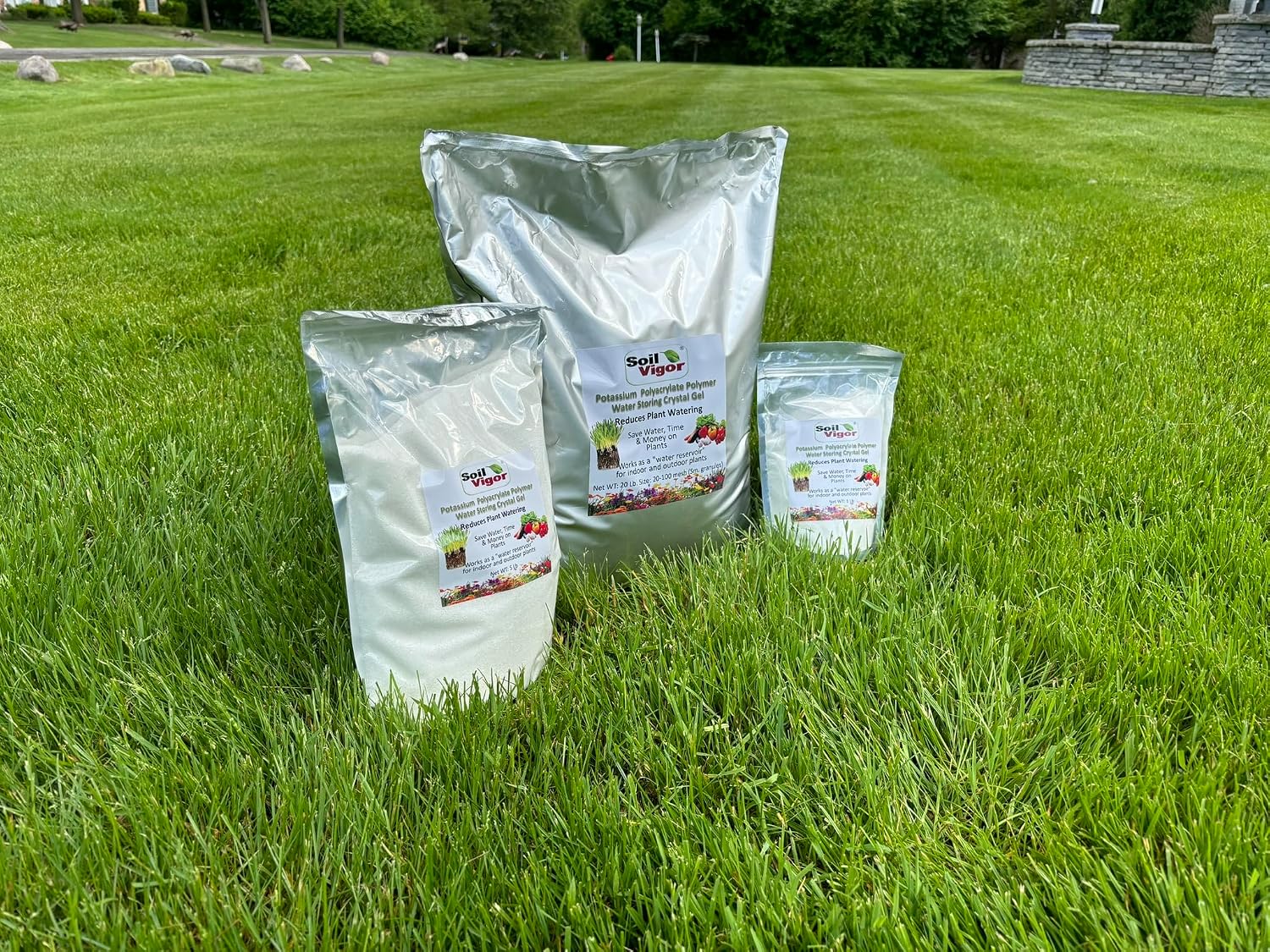 Soil Vigor Water Storing Crystals (Fine Granule) - Formerly Soil Moist SAP - Super Absorbent Polymer for Plants, Gardens & Lawns (45 pounds)