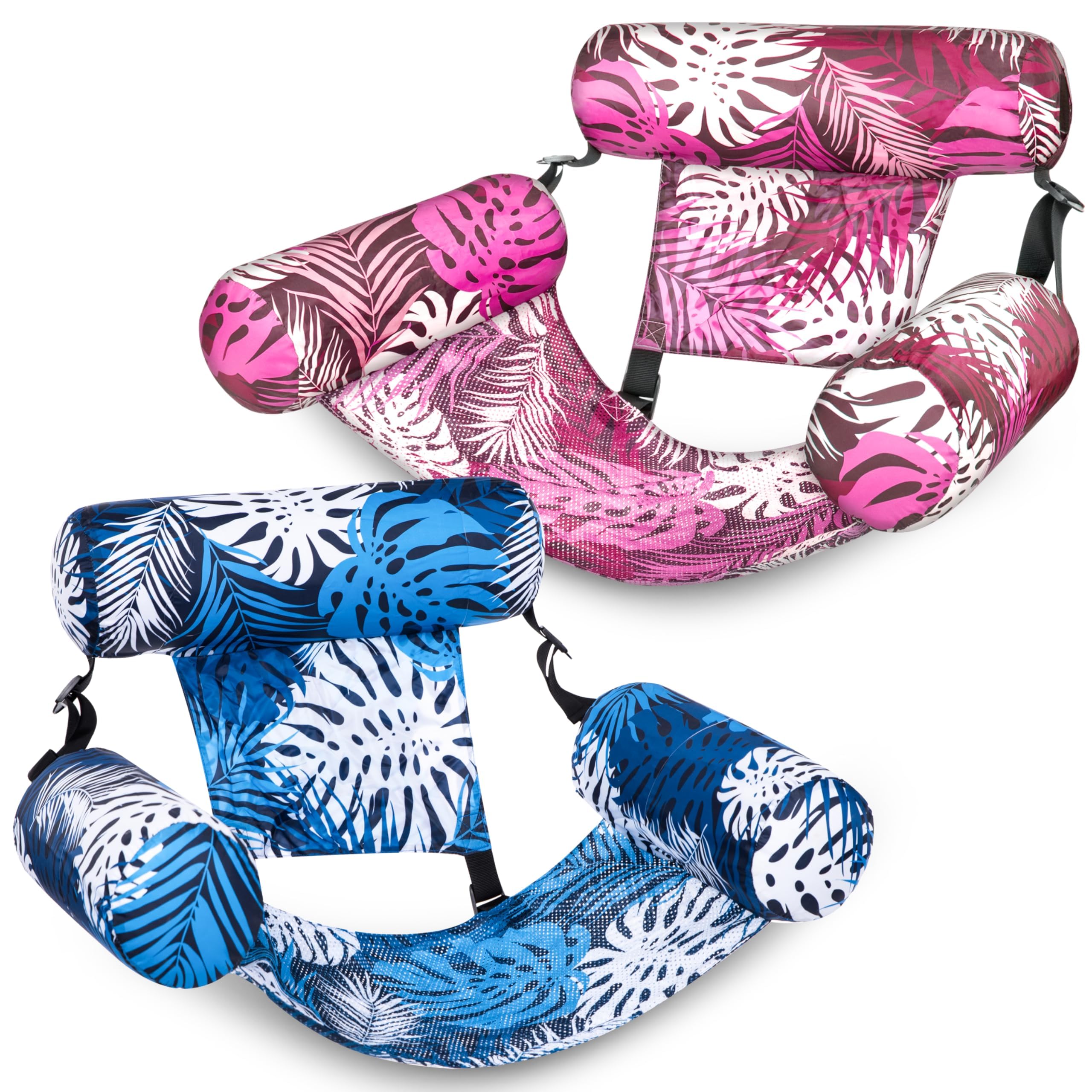 PZCC 2 Fauteuils De Piscine Gonflables – Flotteurs Avec Dossier, Assise Maille, Tubes Mousse, Pour Adulte, été