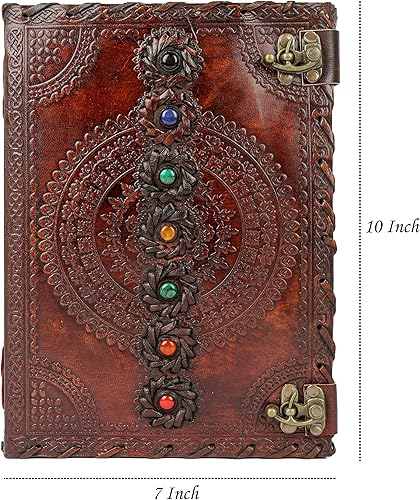 Miniatura 3 de Diario de cuero, libro de siete chakras, piedra medieval, hecho a mano, libro de sombras, cuaderno de oficina, libro de poesía, libro de bocetos de