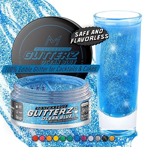 Miniatura 30 de MONÉGASQUE Purpurina comestible plateada para bebidas, 0.51 onzas, purpurina comestible para pasteles y cócteles, polvo plateado brillante