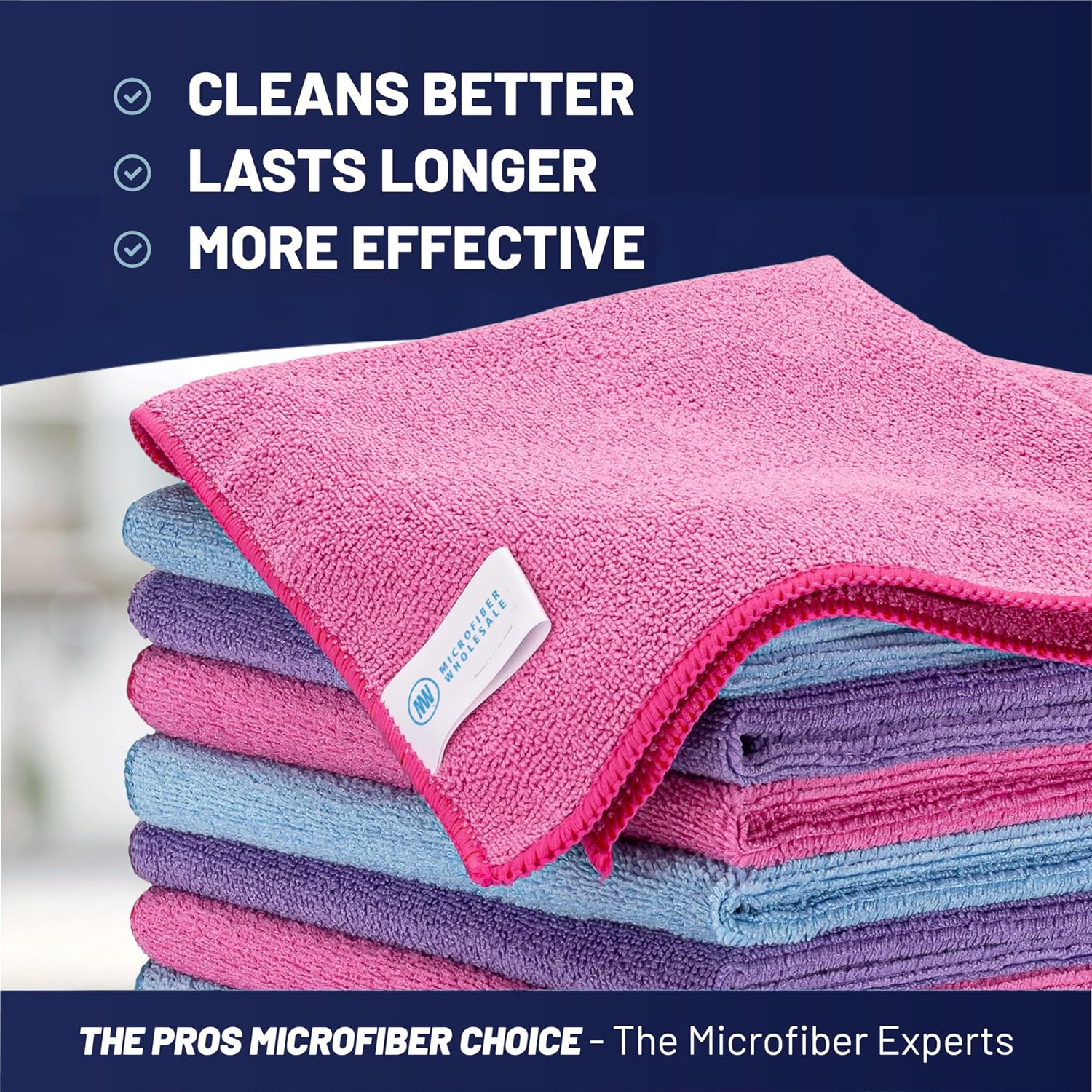 MW Pro Microfiber Cleaning Cloth |Pink, Purple, Blue (12 Pack) | Size 16" x 16" Multi Surface Microfiber Towels image 2