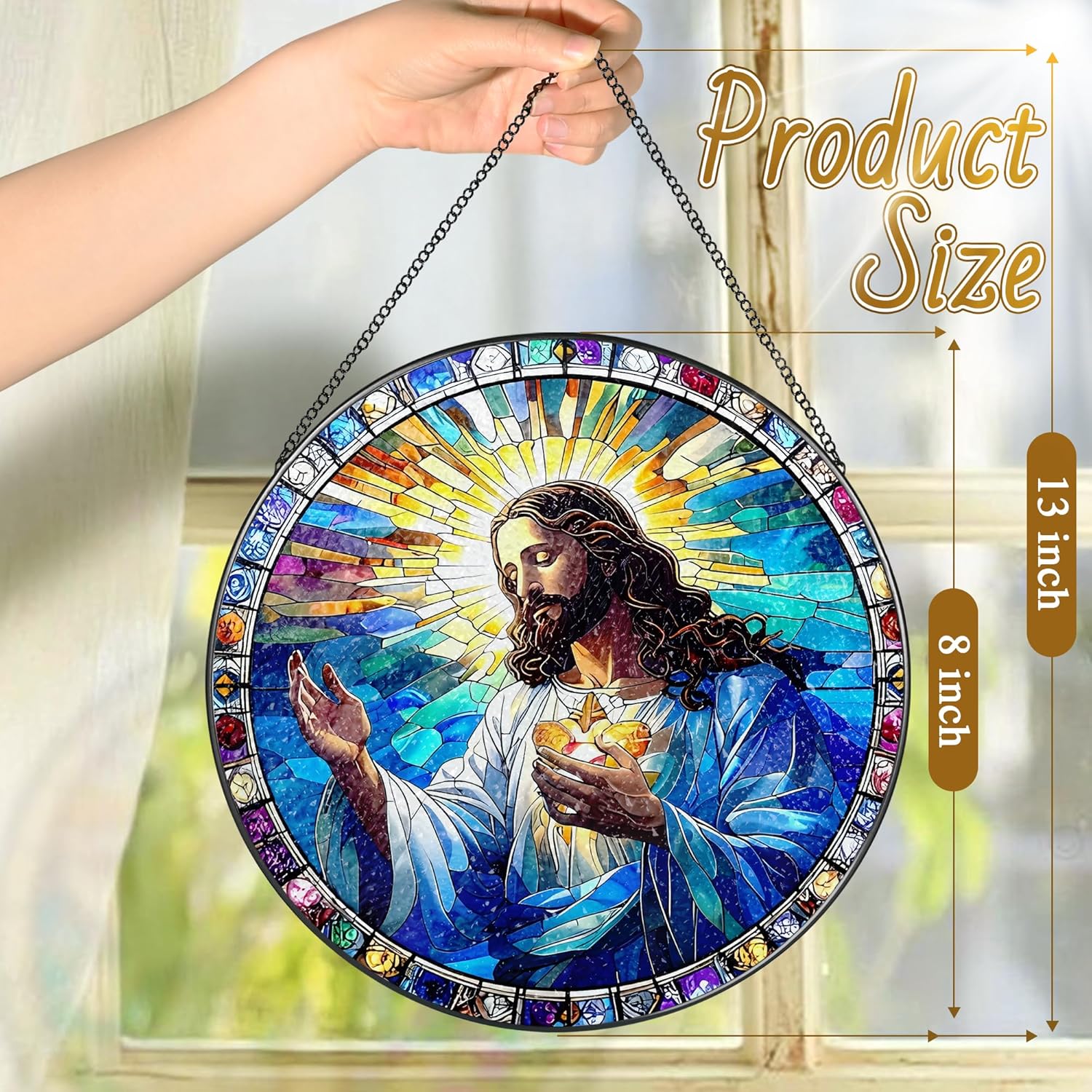 8'' Jesus Christ Suncatcher Ornament, Stained Glass Window Hanging, Christian Home Decor, Religious Decor, Gifts for Christian, Gifts for Christmas, Religious Gift - Image 4