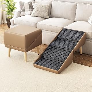 16.93" Dog Stairs for Small Dogs, 2-in-1 Foldable Dog Ramp for Couch | Non-Slip Pet Steps & Ottoman - Wooden Pet Stairs for Puppy Senior Injured Dogs, Upgraded Pet Steps