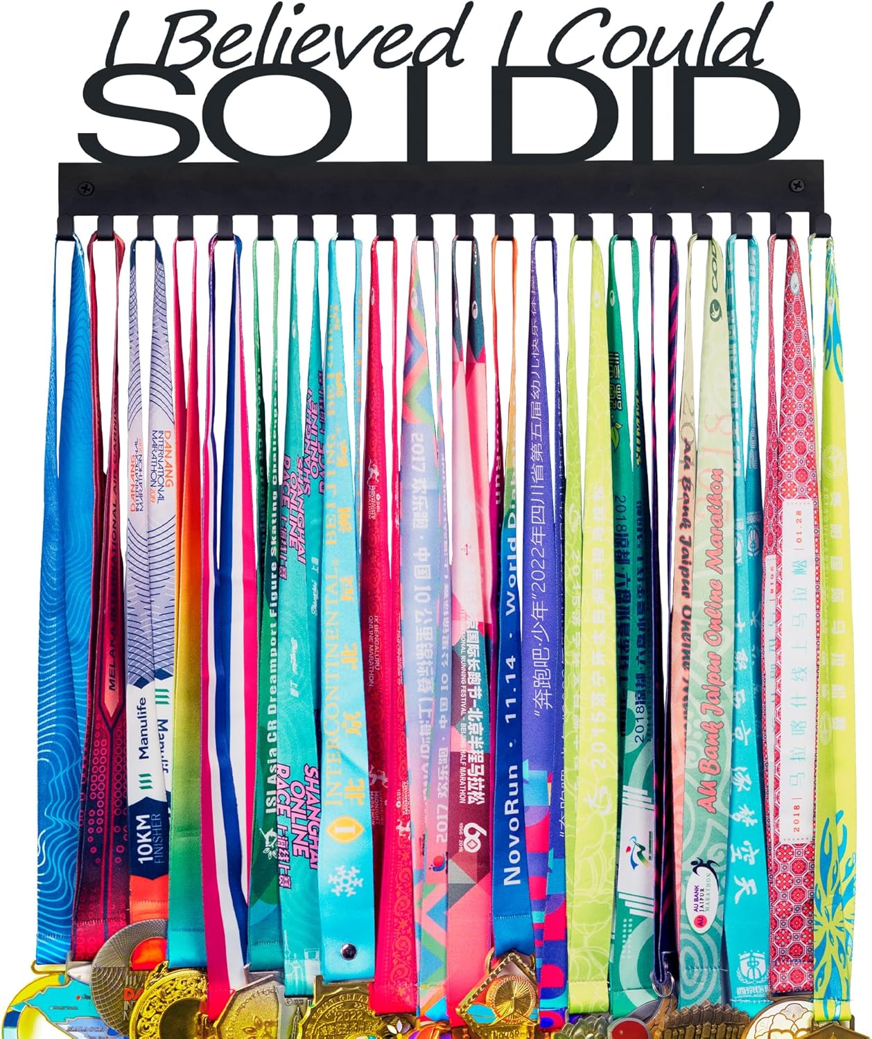 Inspire Medal Display Hanger – Showcase Your Achievements - I Believed I Could - Durable Metal Wall Hanger Organize Sports Race Awards Hold Up 60+ Medals for Running Gymnastics Athlete Kids