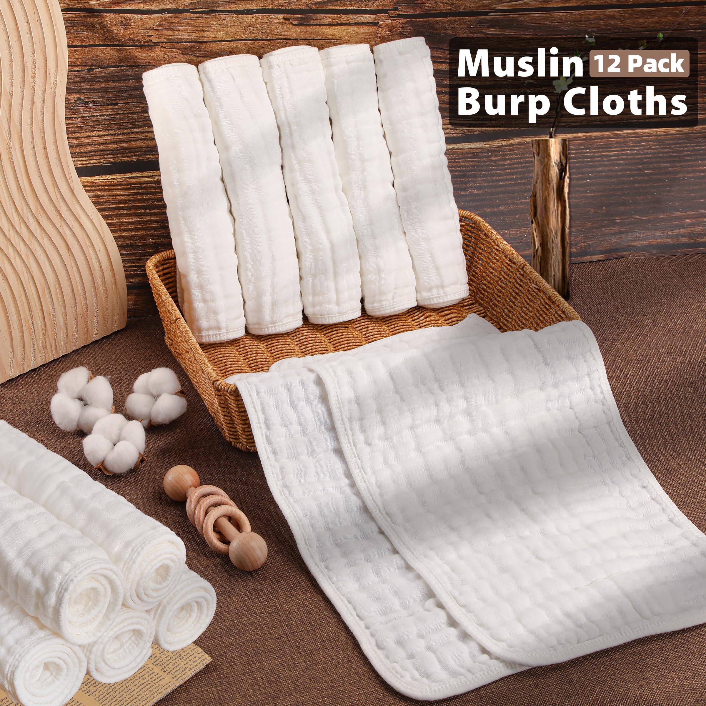 MUETKNYE Muslin Burp Cloths for Baby Boys & Girls Essentials Large 100% Cotton Burp Rags - Image 4