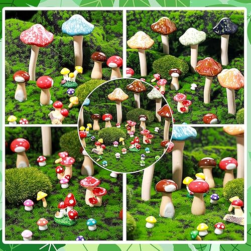 Miniatura 3 de 40 piezas de hongos de cerámica a granel que brillan en la oscuridad de resina diminutos hongos decoración de jardín, figuras en miniatura de hongos