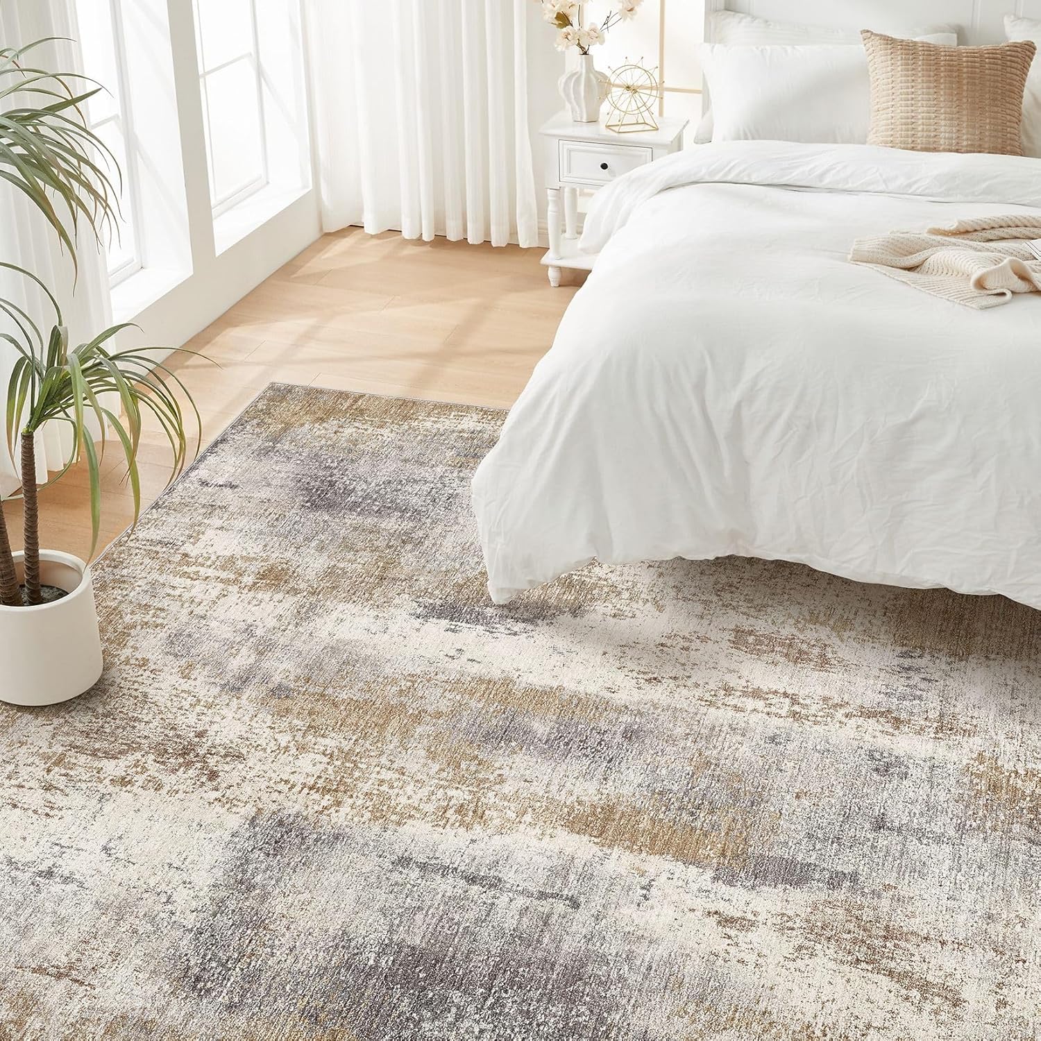 dmoyest area rug living room rugs - 8x10 washable large soft indoor neutral modern abstract low pile rug carpet for bedroom dining room farmhouse home office - brown grey brown grey 8' x 10' (rectangular)