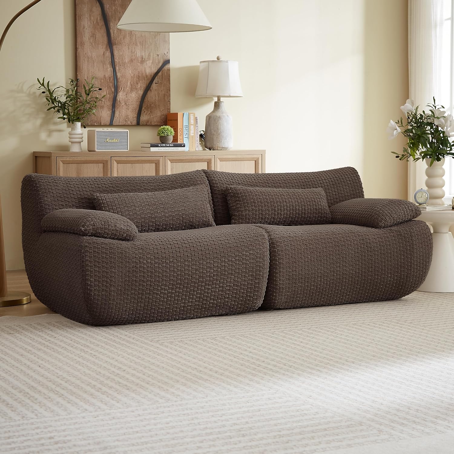 79" Deep Seat Cloud Loveseat Sofa, No-Assembly Modular Corduroy Couch in a Box, 2-Seater Boneless Love Seat with Extra-Wide Armrests & Supportive Pillows for Small Apartments | 26.8" Wider Seat, 12.6" Wider Armrest, Pillow-top Armrest, 24" Deep Seat, No Assembly Required