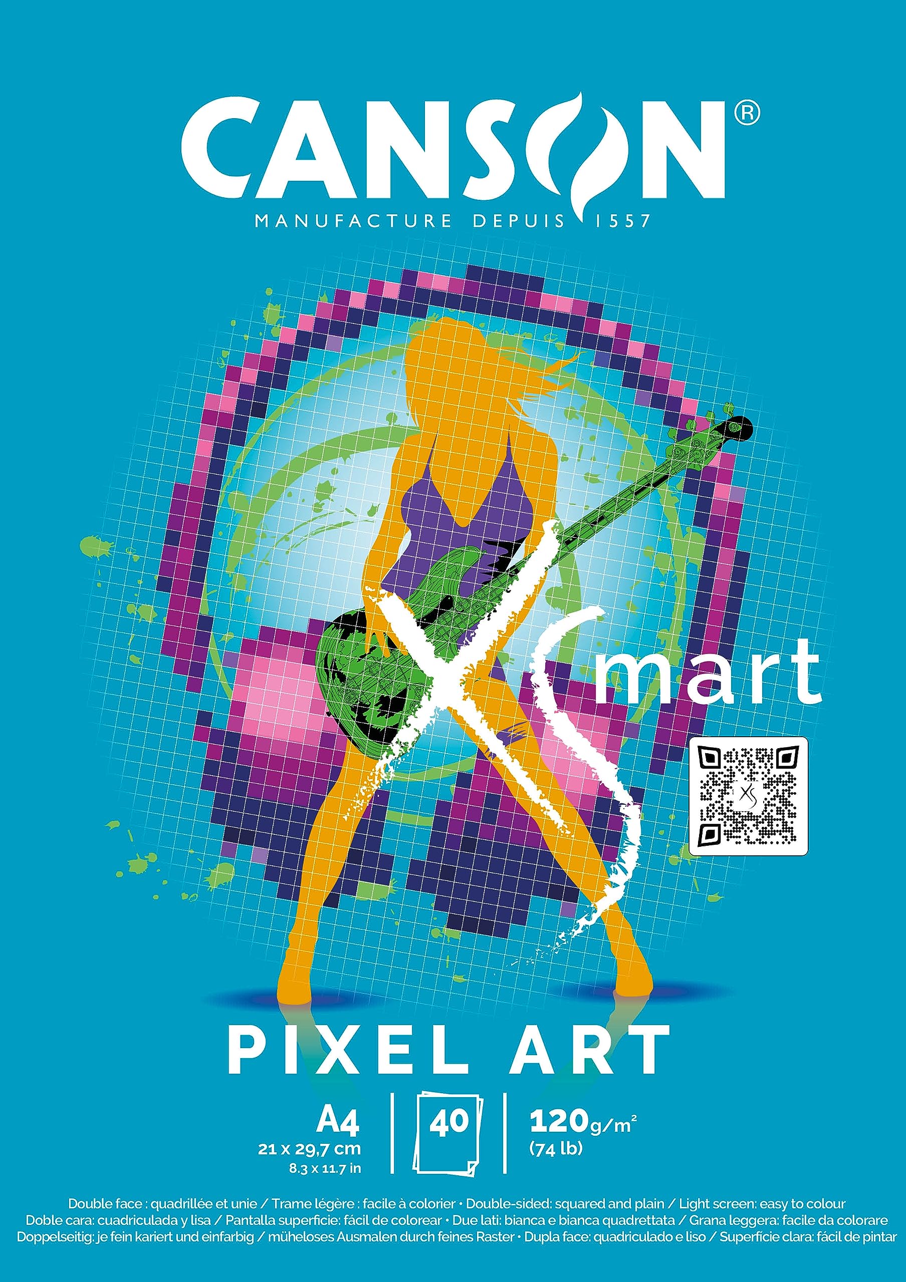 CANSON XSmart, Papel de dibujo blanco, Liso, 120gsm, Bloc encolado por lado largo, A4-21x29,7cm, Blanco, 40 hojas