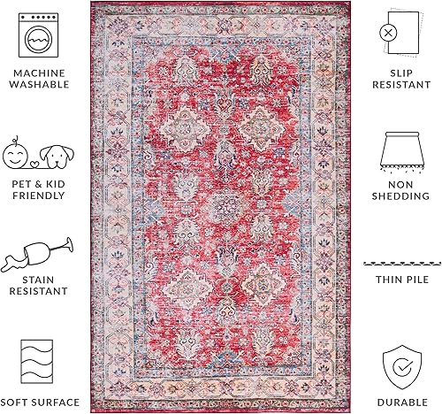 Vista 4 de SAFAVIEH Alfombra lavable Tucson Collection - 6 x 9 pies, resistente al óxido y beige, antideslizante, ideal para zonas de alto tráfico en sala