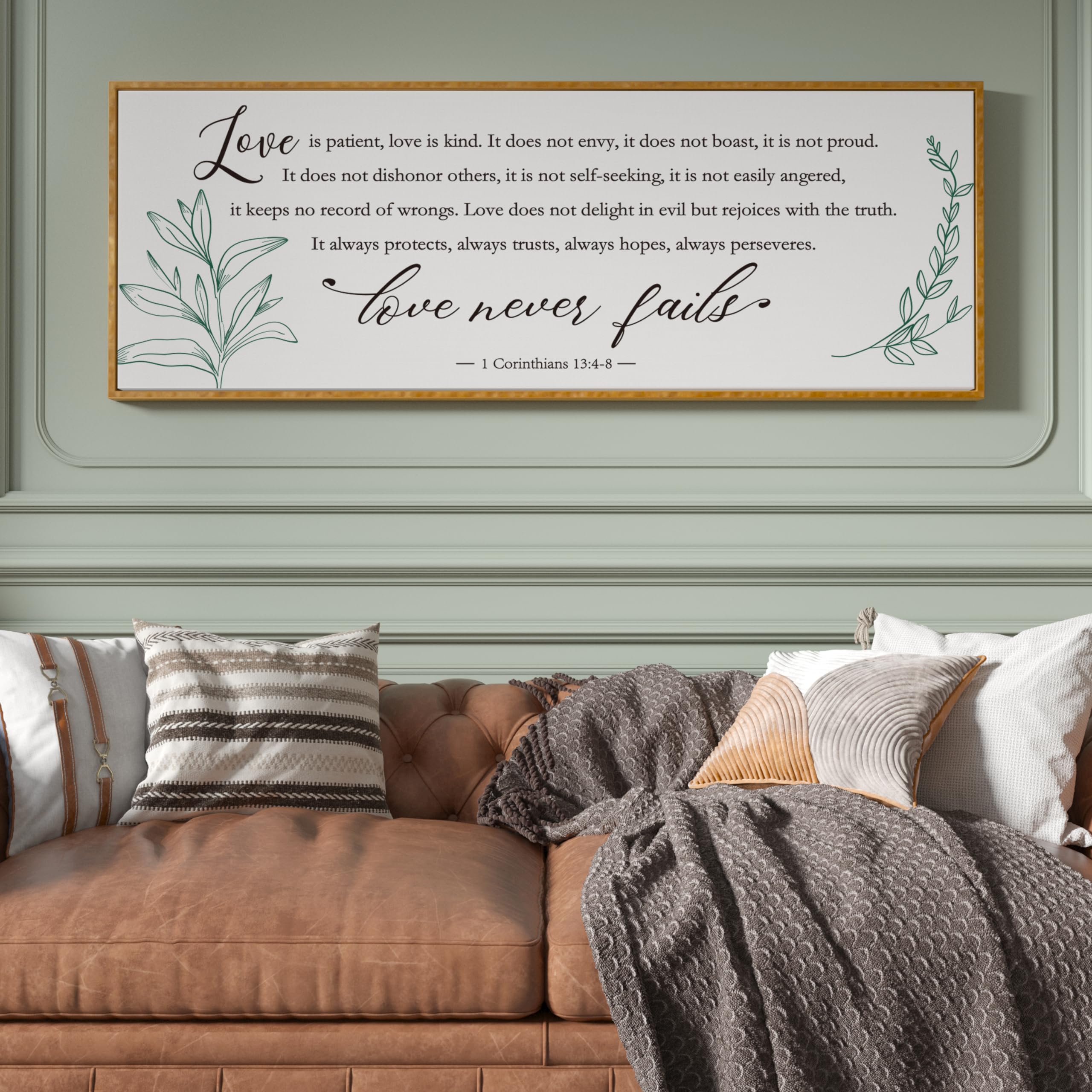 PEONIA 41" x 15" Love Never Fails Wall Decor - Perfect Large Size Love Is Patient Love Is Kind Wall Art Decor Above Bed Express Love Wall Decor (Wood)