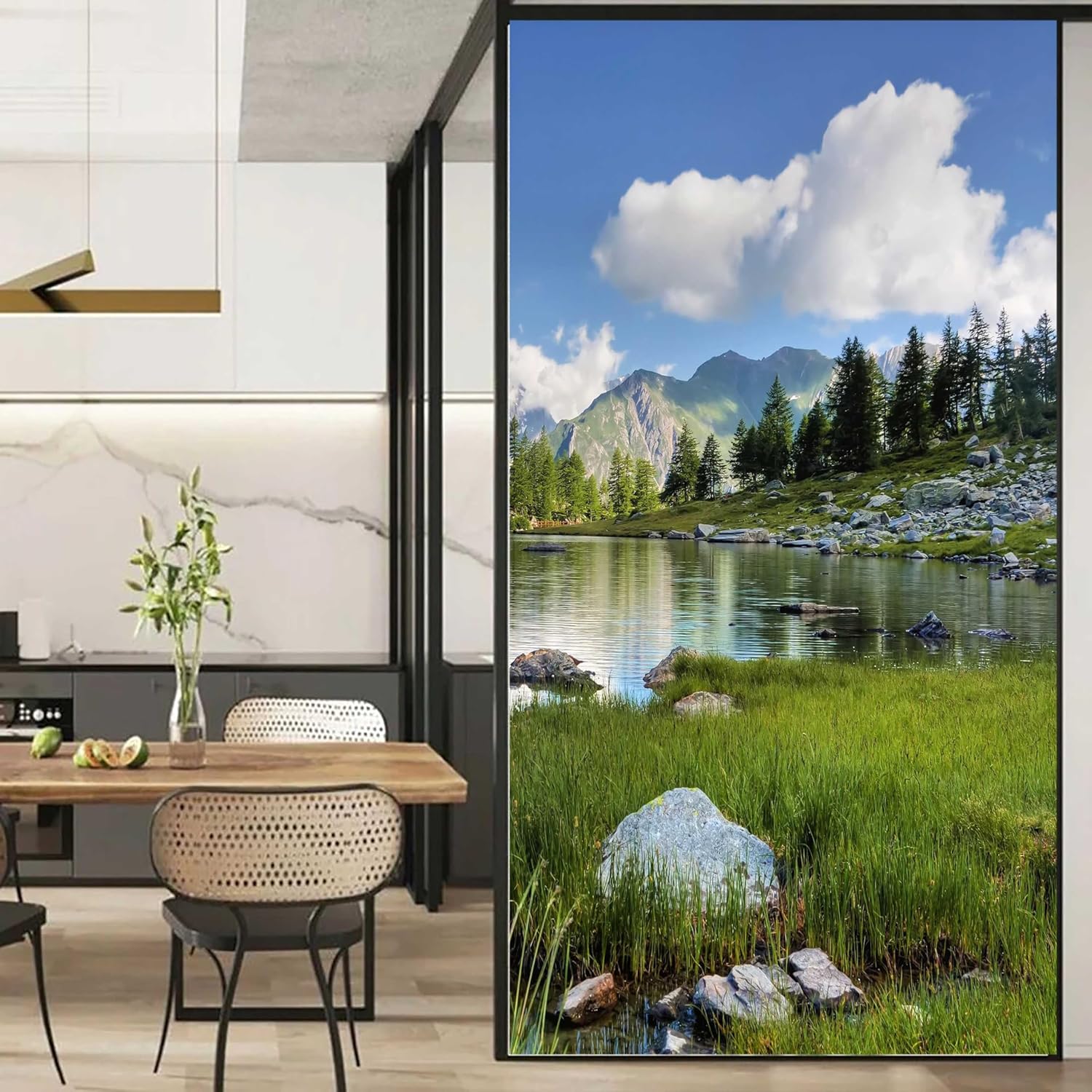 Privacy Window Film Decorative Natural Landscape No Glue Static Cling Window Film Window Sticker 118x200cm(46.5"x78.74")
