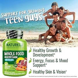 NATURELO Teen Multivitamin - Whole Food Multivitamin for Teenage Boys - Minerals Supplement for Active Kids - with Plant Extracts - Non-GMO - Vegan & Vegetarian - 60 Capsules (Pack of 2)