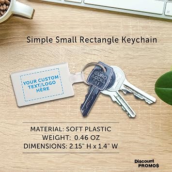 DISCOUNT PROMOS Custom Rectangle Soft Keychains Set of 10/50/100, Personalized Bulk Pack - Perfect for Home, Tradeshows, Other Events - White
