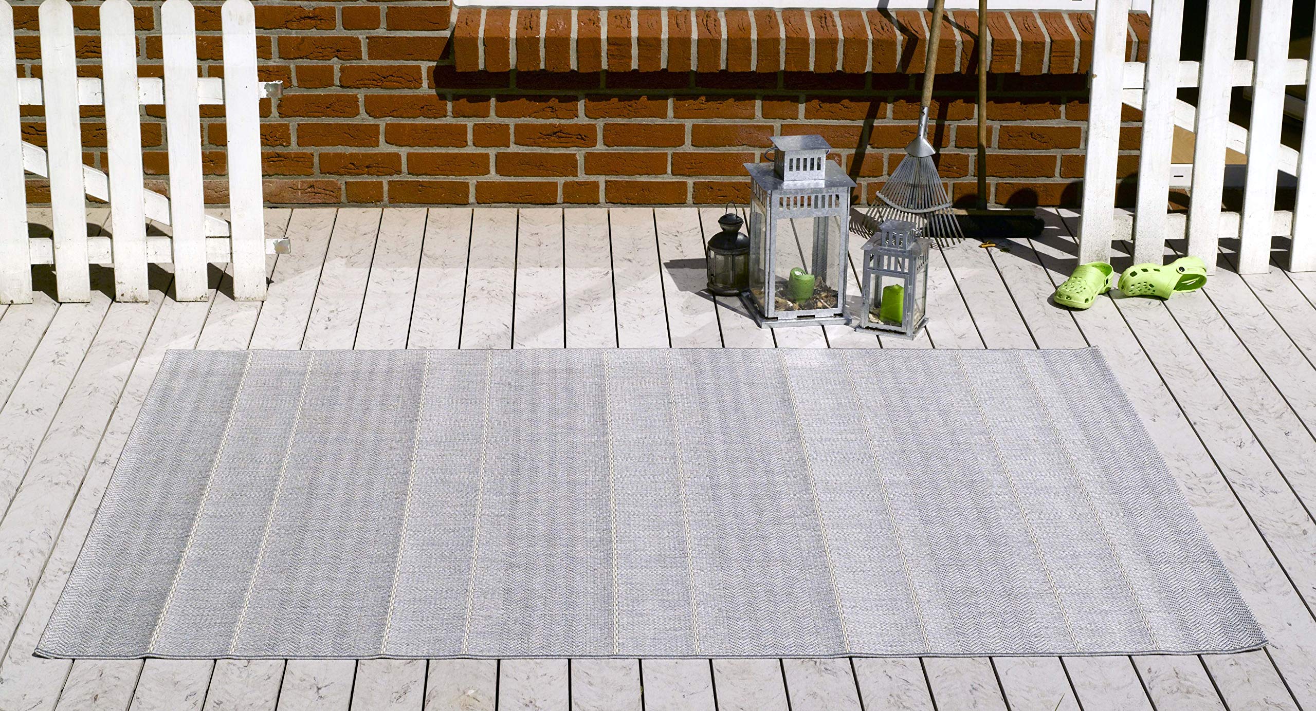 Hanse Home Sunshine Tapijt voor binnen en buiten, 80 x 300 cm, plat weefsel, weerbestendig, modern design voor balkon, terras, serre, keuken, eetkamer, badmat, woonkamertapijt, waterbestendig, grijs