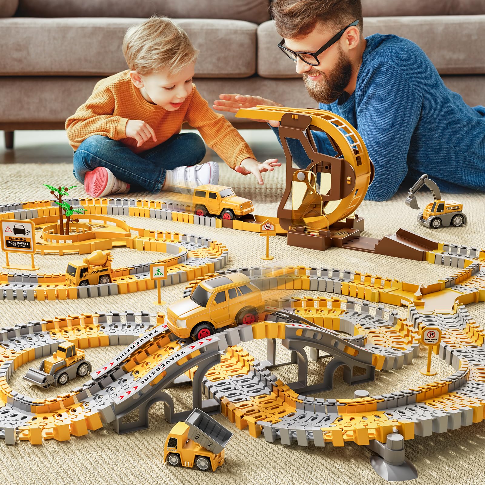 299 piezas de pistas de carreras de construcción para niños, 6 piezas de autos de ingeniería y pista de carreras flexible crea un camino de ingeniería, regalos juguetes para niños de 3, 4, 5, 6 7