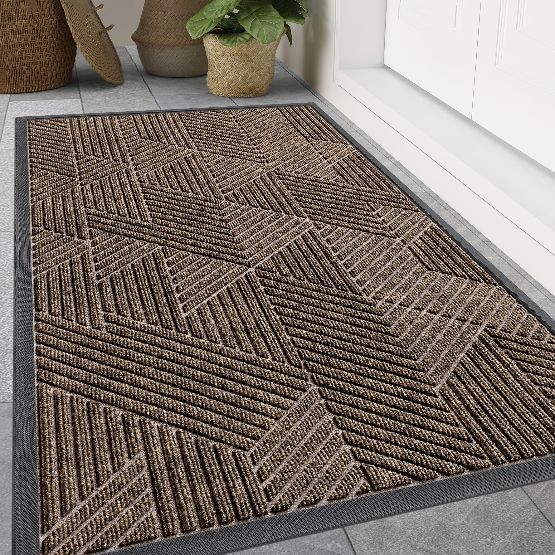 Smiry Front Door Mat Outside Entrance, Heavy Duty Sturdy Natural Rubber Doormat, Trap Dirt and Moisture, Easy Clean Low Profile Welcome Floor Mats for