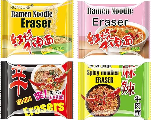 Miniatura 2 de RONDURE Lindos borradores para niños, mini comida a granel, paquete de 16 borradores de fideos ramen picantes para estudiantes, recompensas de aula
