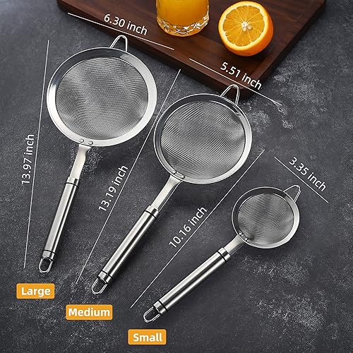 Miniatura 6 de Coladores de malla fina de acero inoxidable 304 de 3.35 pulgadas para cocina, colador con asa, tamices de metal para alimentos, arroz, aceite,