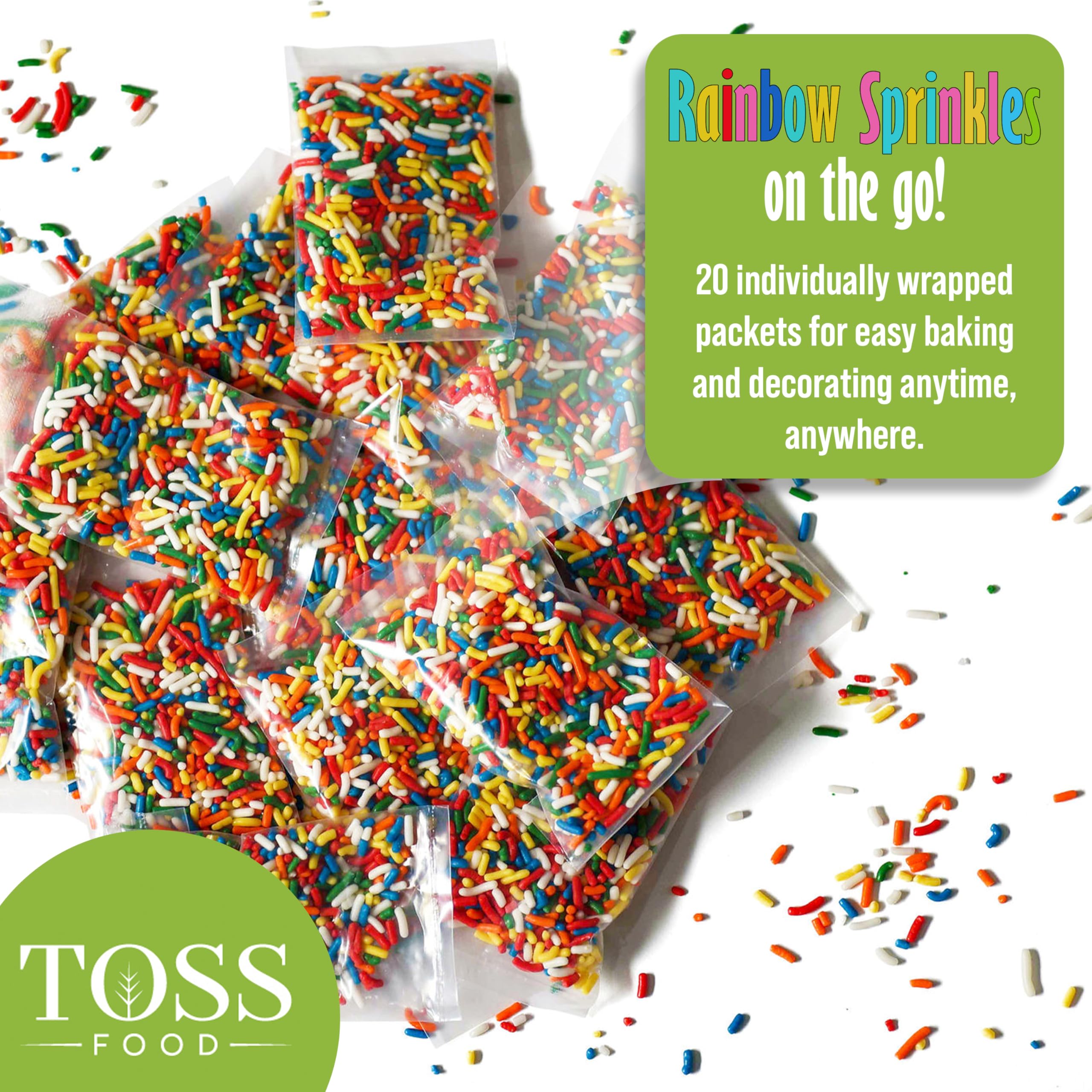Rainbow Sprinkles in Individual Portion Packets - Ready-to-Use Colorful Sprinkles for Cake Decorating,Baking,Ice Cream Toppings for Parties - Single-Serve .55 oz Pouches (20 Count)