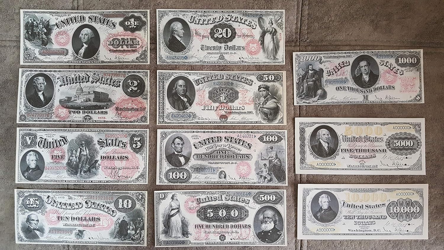Reprint with W/M USA banknotes 1874-1878 y.