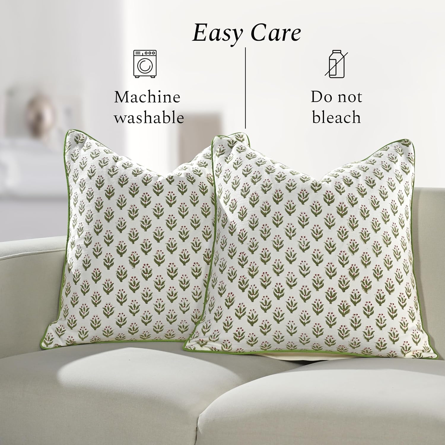 CPC Throw Piping Pillow Covers for Couch, 18x18 Inch Pillows for Living Room, 100% Cotton Boho Cute Outdoor Pillows, Flower Cushion Covers Gift for Spring, Easter - Bohemian Meadow