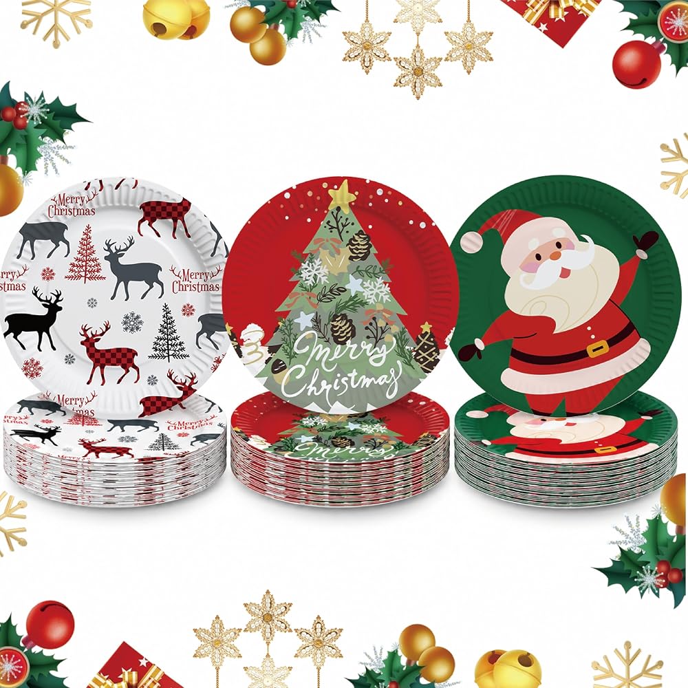 60 PCS 9 inch Christmas Paper Plates Disposable Christmas Plates Xmas Plate — 사진 1