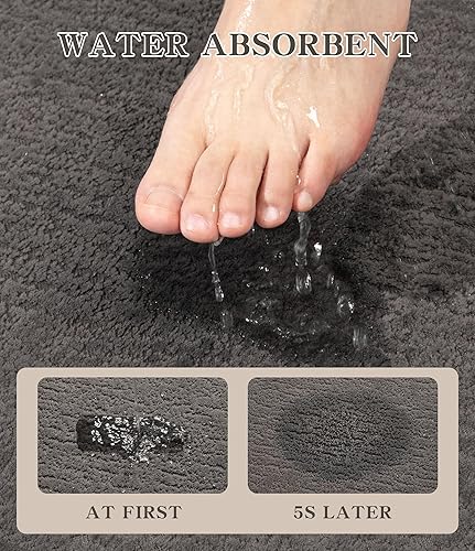 Miniatura 4 de chakme Juego de 3 alfombras de baño ultrafinas, absorbentes y de secado rápido, antideslizantes, gris oscuro, 17 x 24 pulgadas, 17 x 30 pulgadas, 17
