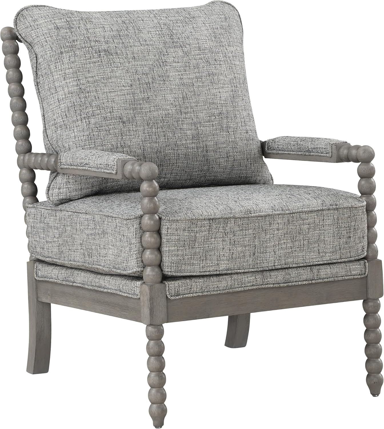 OSP Home Furnishings Abbott Spindle Accent Chair with Padded Spring Seat and Brushed Grey Base, Graphite Fabric