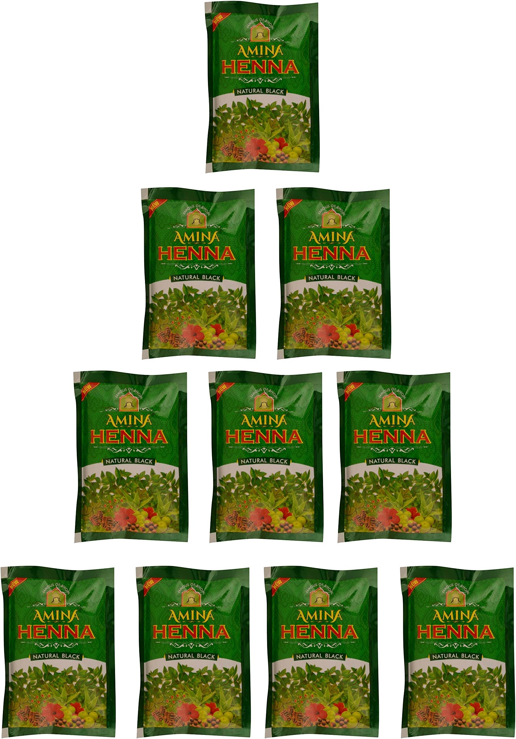 Amina Henna, Natural Black Mehndi Powder, 250 g (Pack of 10)
