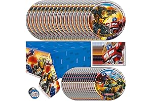 Transformer Birthday Party Supplies Set for 16 | Transformers Party Plates, Napkins, Tablecloths, Buttons