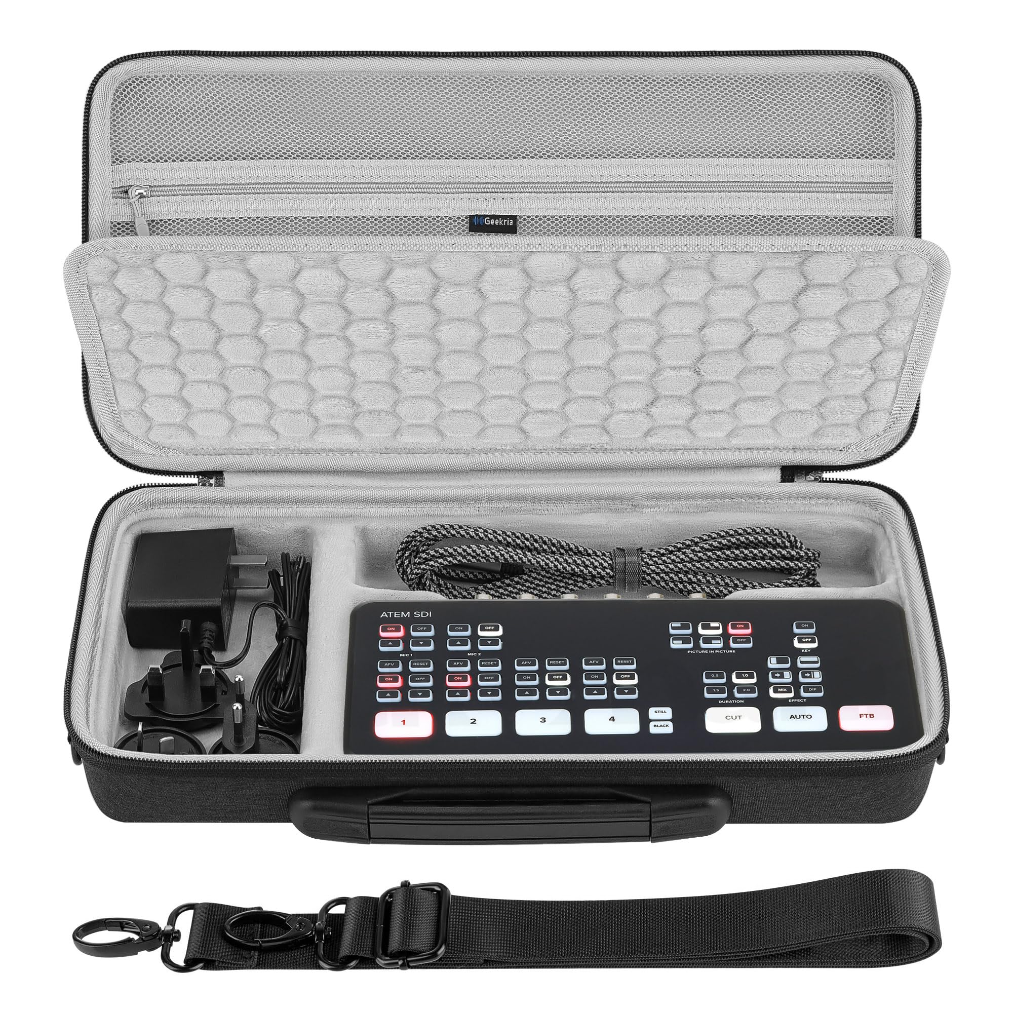 GEEKRIA Funda de Transporte, Compatible con Blackmagic Design ATEM Mini Pro/ATEM SDI, Bolsa Protectora de Carcasa rígida EVA (Gris Oscuro)