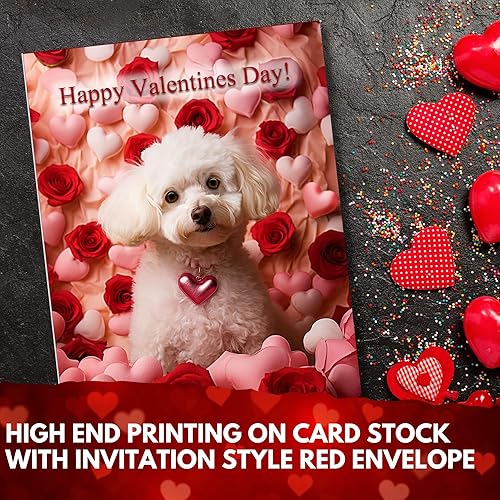 Miniatura 4 de Tarjeta de felicitación para el día de San Valentín de caniche blanco, de la colección Unique Dog Party Delights, grande, 5 x 7 pulgadas, interior