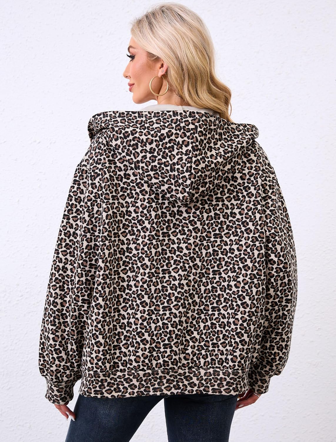 Womens Camo Zip Up Hoodie Long Sleeve Maple Leaf Print Oversized Hooded Jacket Fleece Full Zip Sweatshirt with Pockets - Image 4