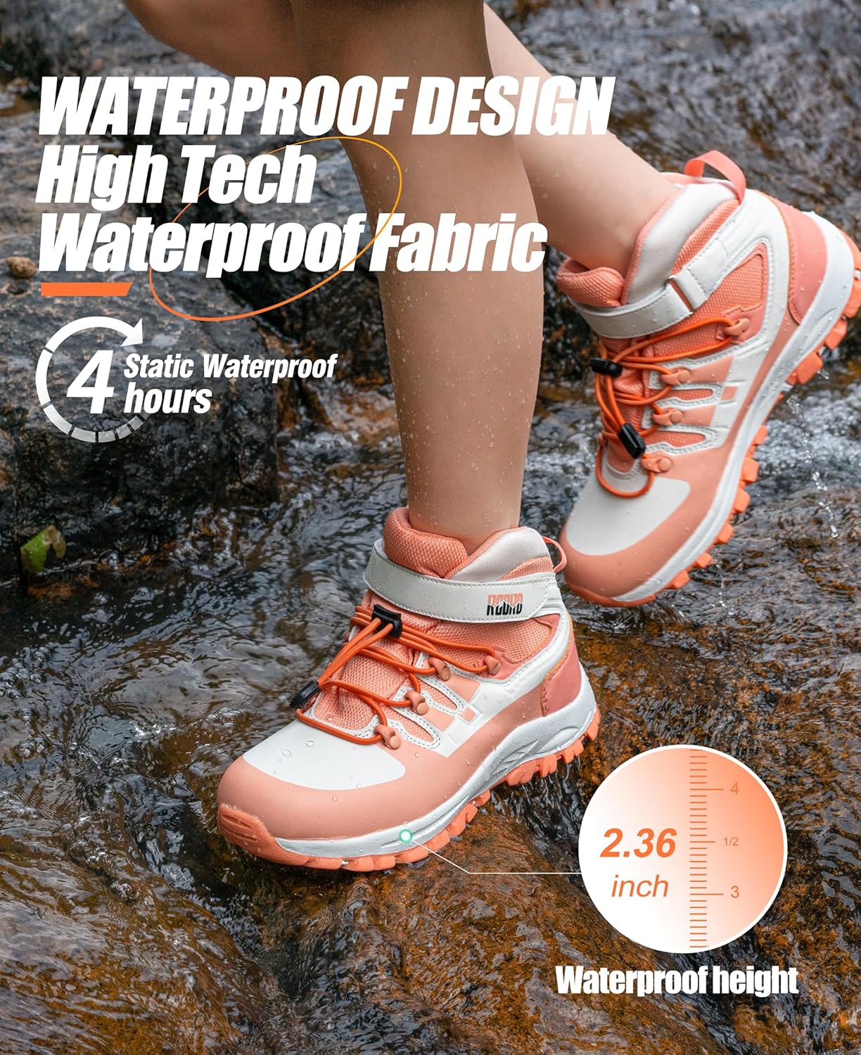 R CORD Kids Hiking Boots Girls Hiking Boots Waterproof Durable TPR Traction Drawstring Closure Girls Hiking Boots Anti-Skid Athletic Outdoor Boots - Image 2