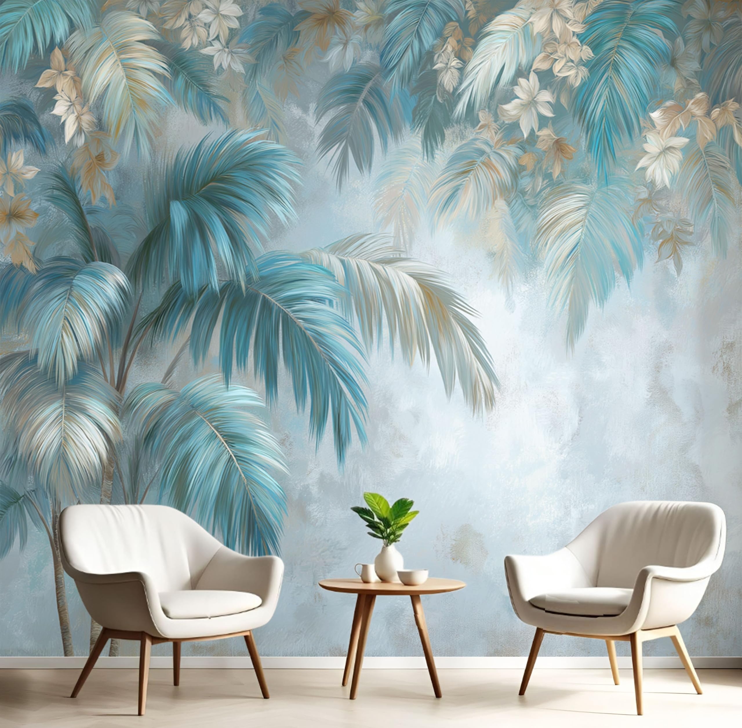 Papier peint panoramique plantes tropicales pour cacher mur abîmé