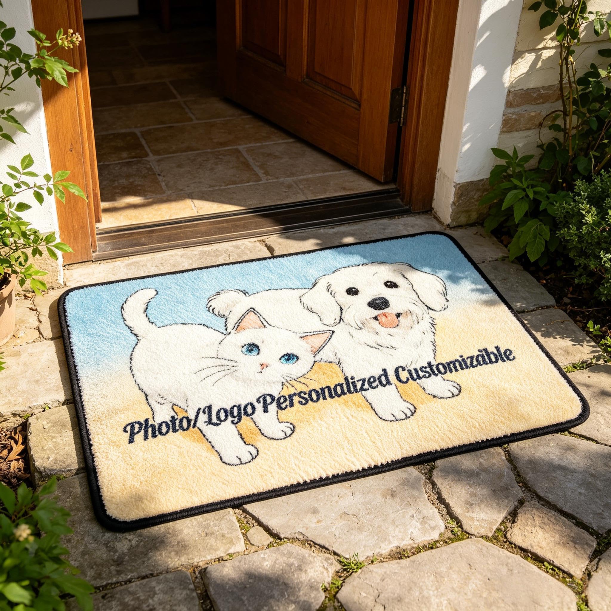 Paillasson personnalisé photo chat chien tapis d'entrée antidérapant lavable intérieur 40x60cm