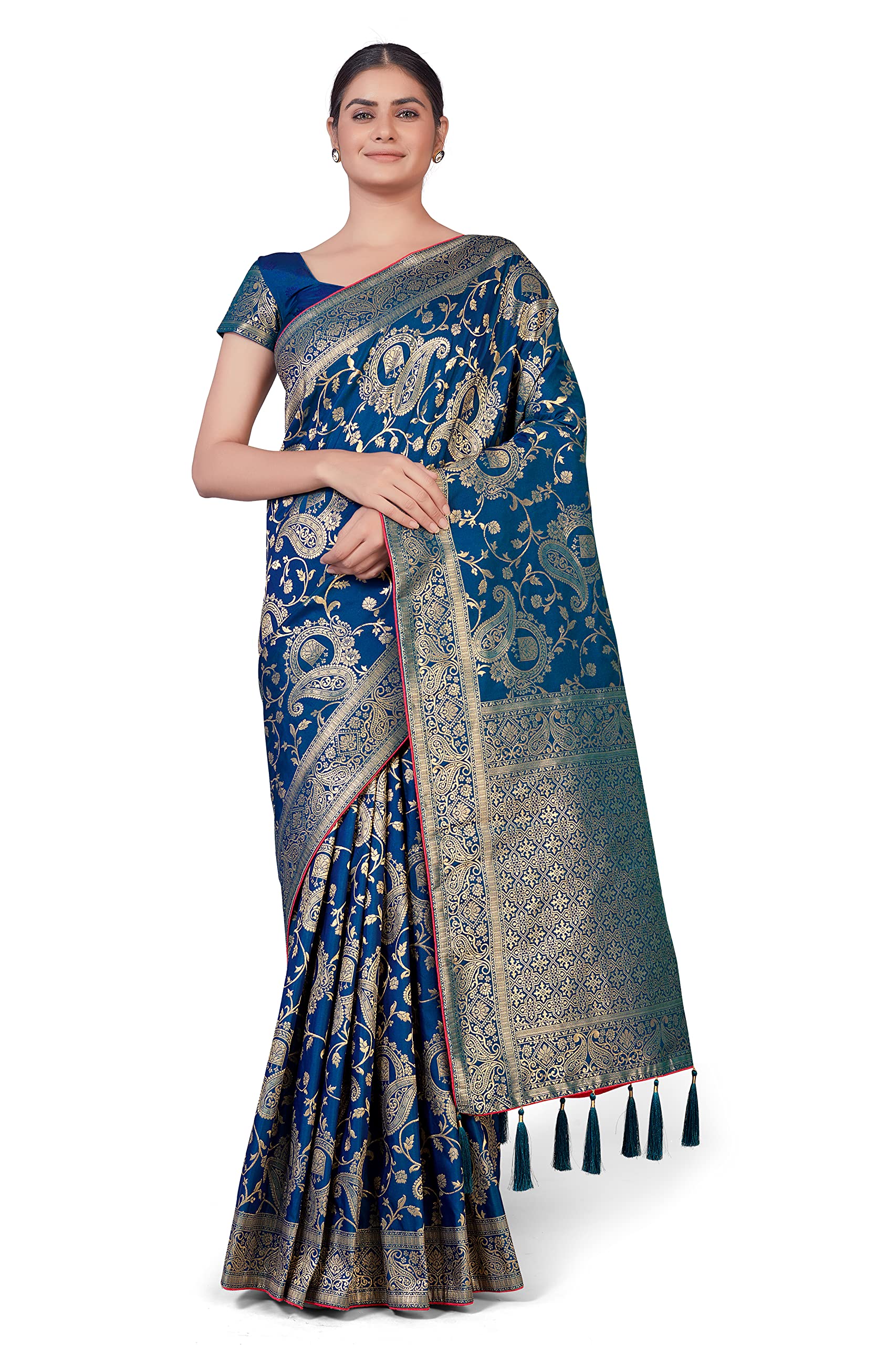 Monjolika Fashion Women's Woven Silk Blend Banarasi Jacquard Saree With Blouse Piece