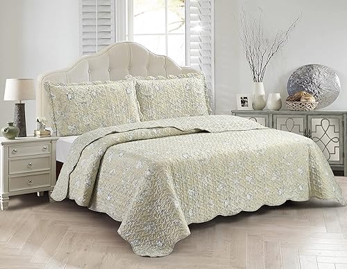 Brilliant Sunshine Juego de edredón clásico de 3 piezas con 2 fundas de almohada colcha reversible suave y ligera para todas las estaciones King