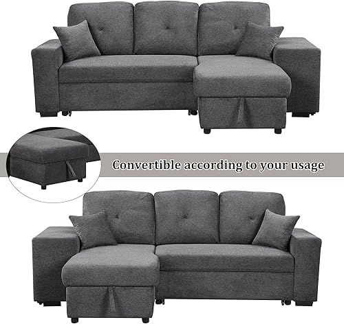 Miniatura 7 de Sofá cama extraíble en forma de L, sofá modular reversible, sofá tapizado de 95 pulgadas con diván de almacenamiento y 2 taburetes para sala de