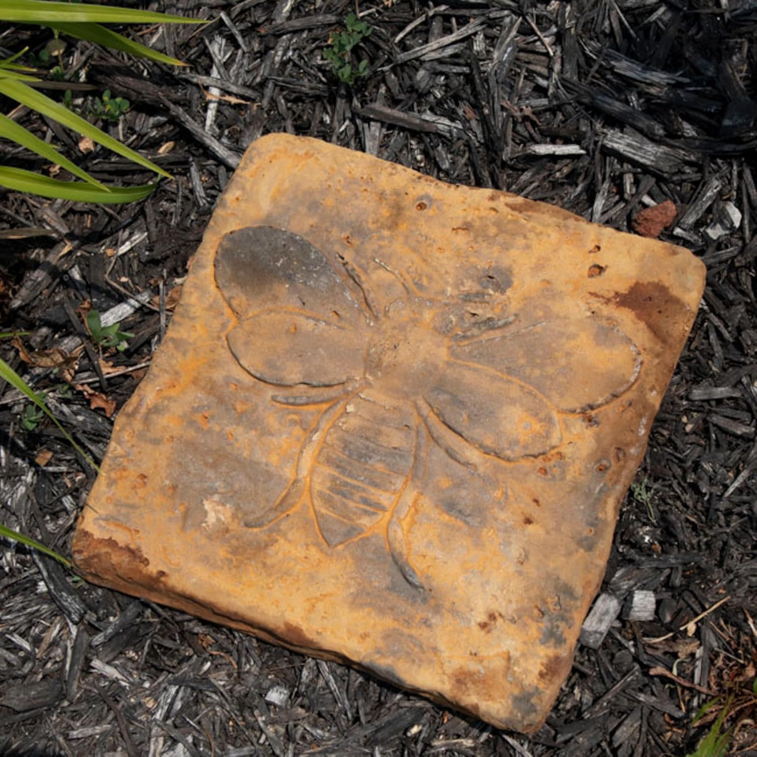 Athens Rust Colored Bee Stepping Stone – 12" Square Concrete Garden Path Marker with Raised Bee Design – Handcrafted Outdoor Décor, Made in the USA
