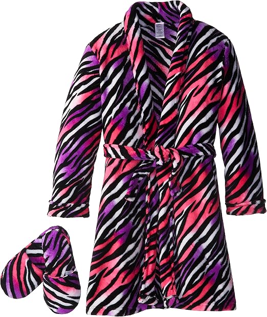 Sleep & Co Big Girls' Plush Zebra Bathrobe and Slipper Gift