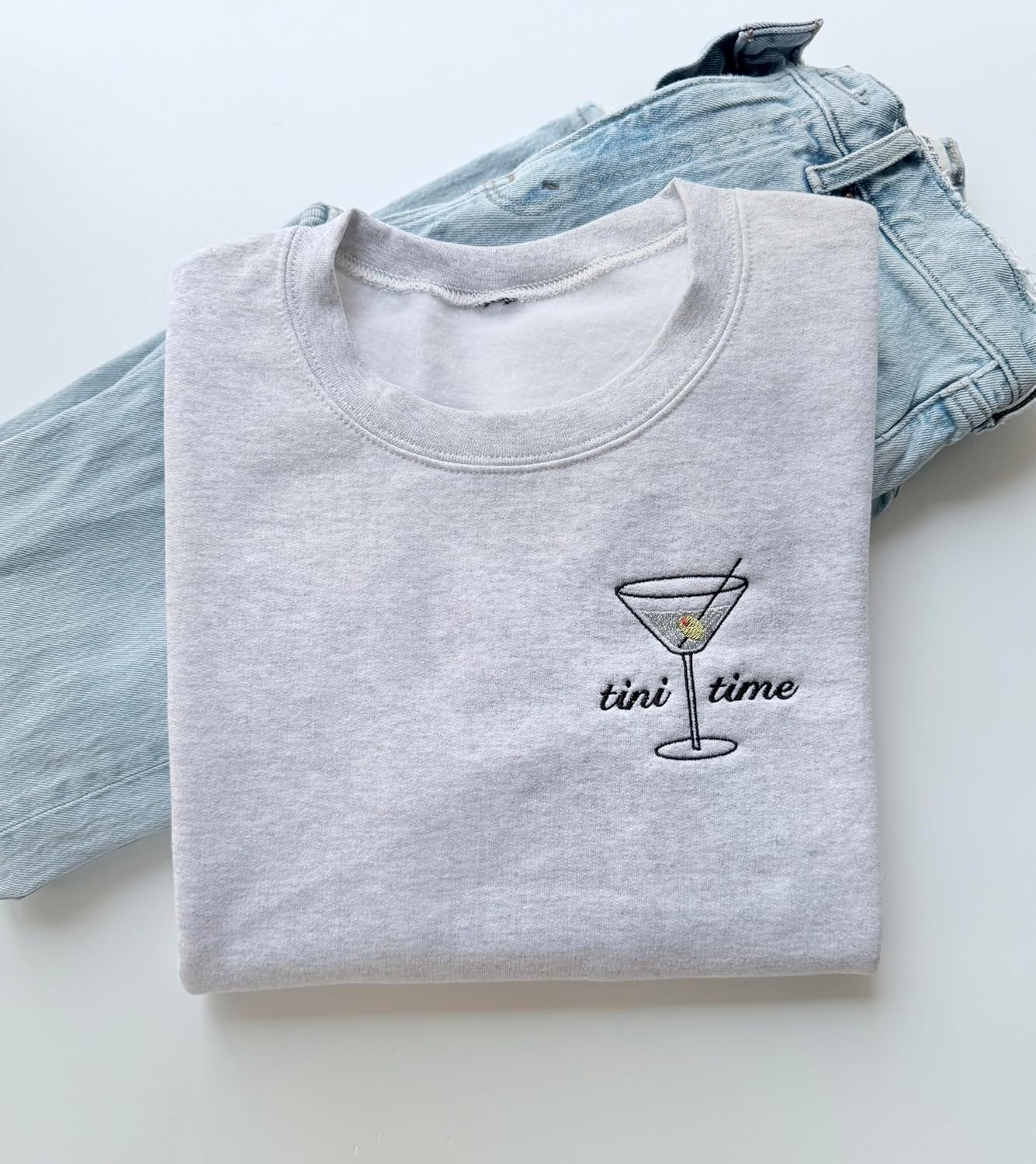 Embroidered Dirty Martini Sweatshirt, Martini Lover Gift, Tini Time Crewneck Gray
