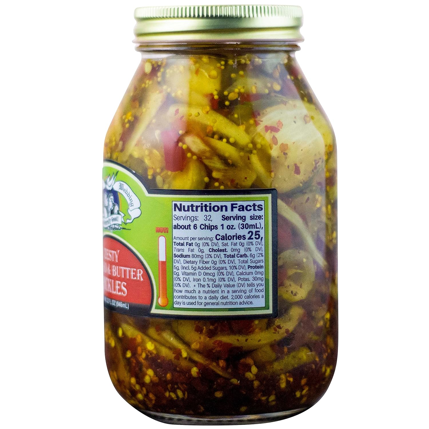 Amish Wedding Foods Bread & Butter Pickles, TWO 32 oz. Quart Jars (Zesty Bread & Butter)