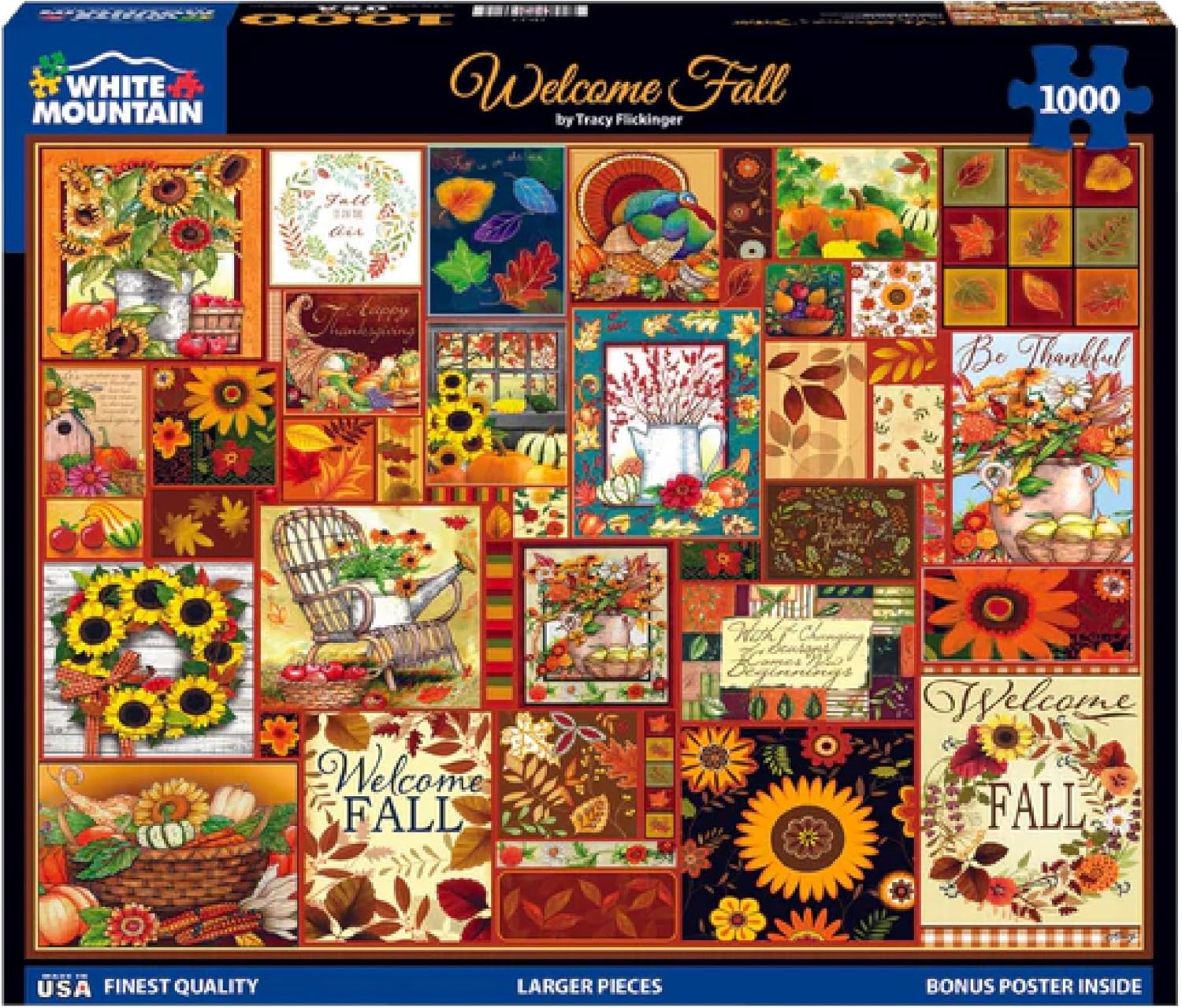 White Mountain 1000 Piece Jigsaw Puzzle Autumn and Fall Collage Puzzles with Large Pieces Gift for Adults and Family 24"x30" - Welcome Fall