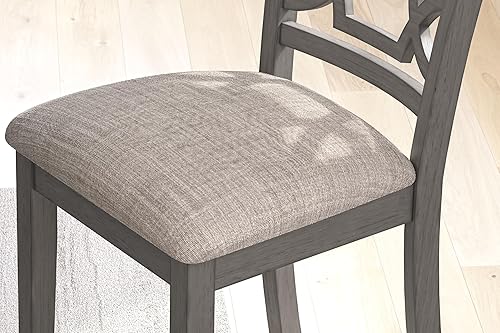 Miniatura 9 de Signature Design by Ashley Wrenning - Juego de mesa de comedor con estampado de diamantes, 4 sillas tapizadas y banco, asientos para 6, madera, gris